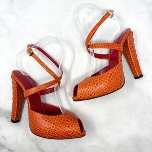 NEW Cesare Paciotti Vintage Y2K Dagger Dragon Croc Ankle Strap Platform Heels 38